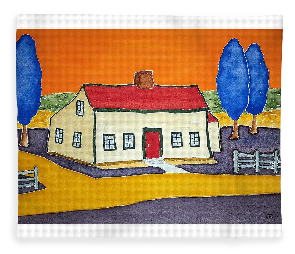 Watercolor Fleece Blanket featuring the painting Vincent's Farmhouse by John Klobucher