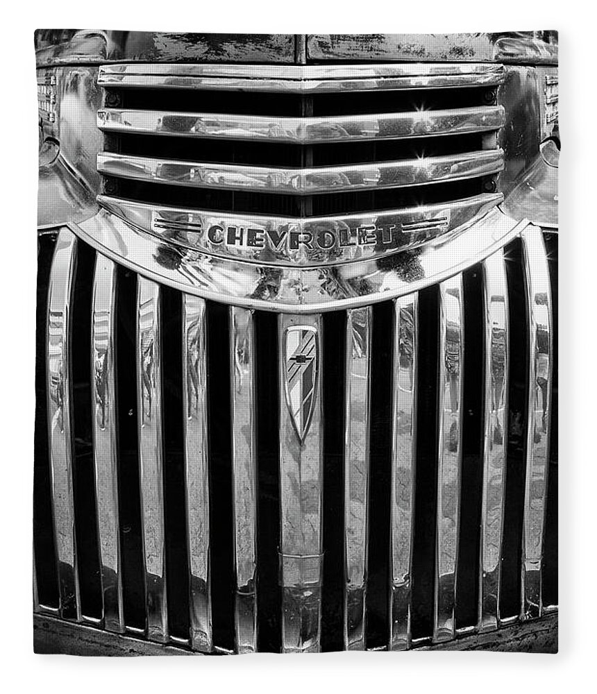 Chev Fleece Blanket featuring the photograph Vintage Chev Half Ton Black And White by Theresa Tahara