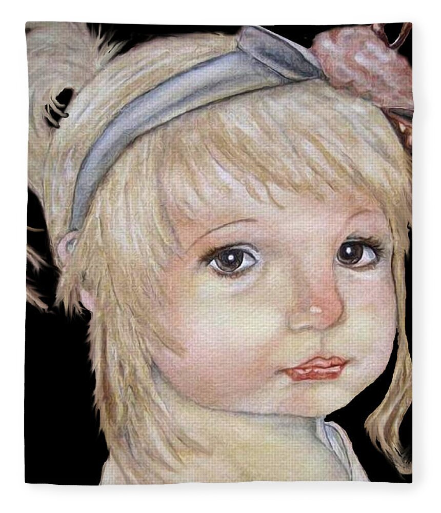 Little Girl Painting Fleece Blanket featuring the mixed media Vintage Golden Girl by Kelly Mills
