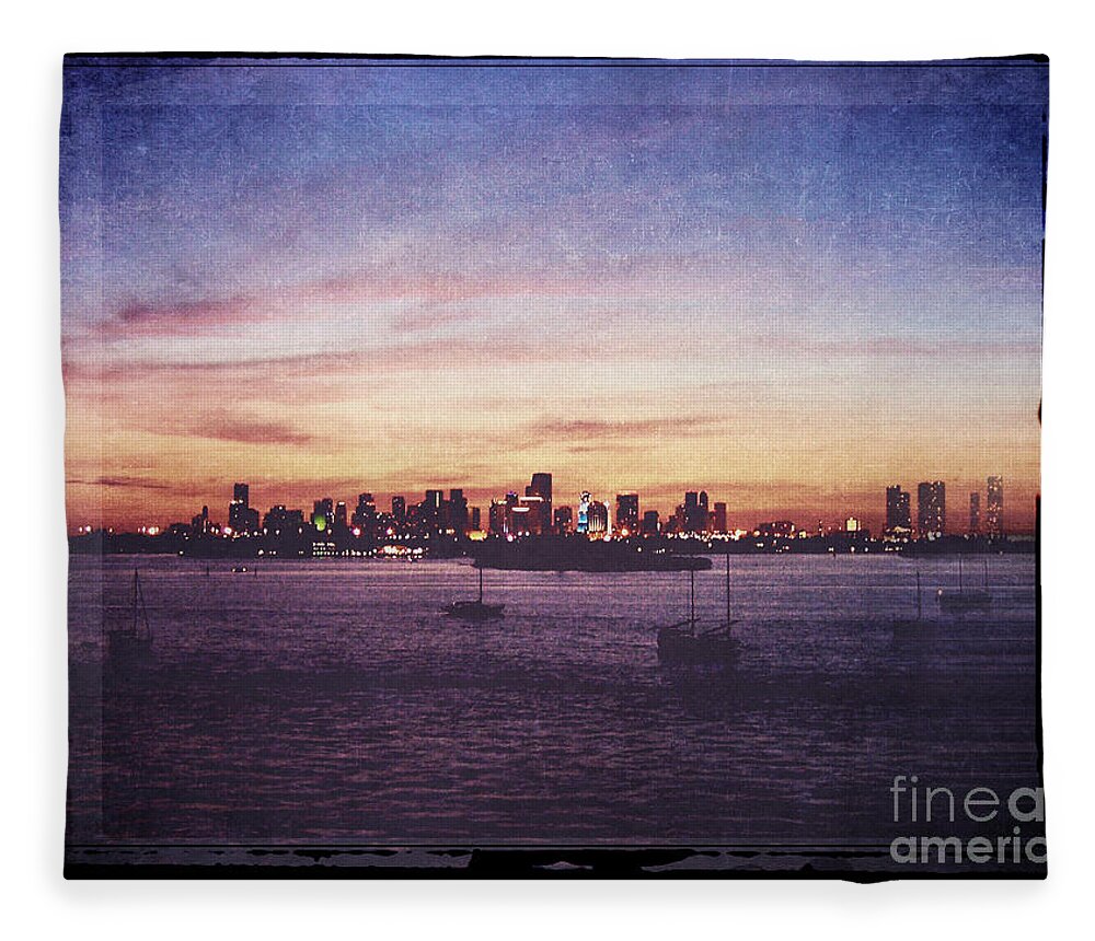 Florida Fleece Blanket featuring the digital art Vintage Miami Sunset by Phil Perkins