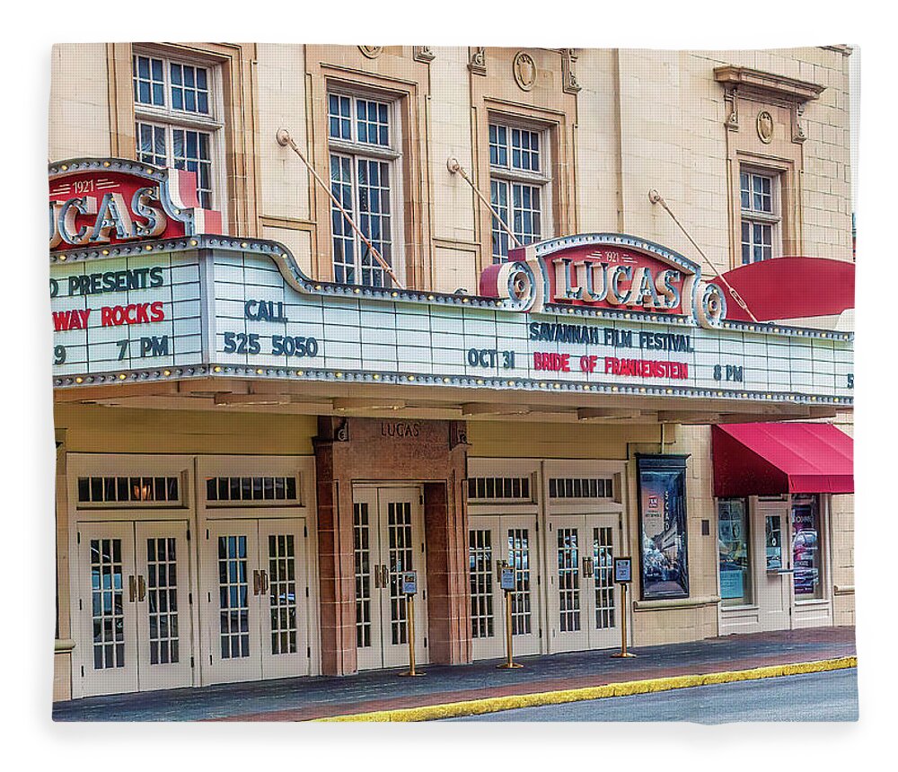 Savannah Fleece Blanket featuring the photograph Vintage Theater in Savannah Georgia by Gary Slawsky