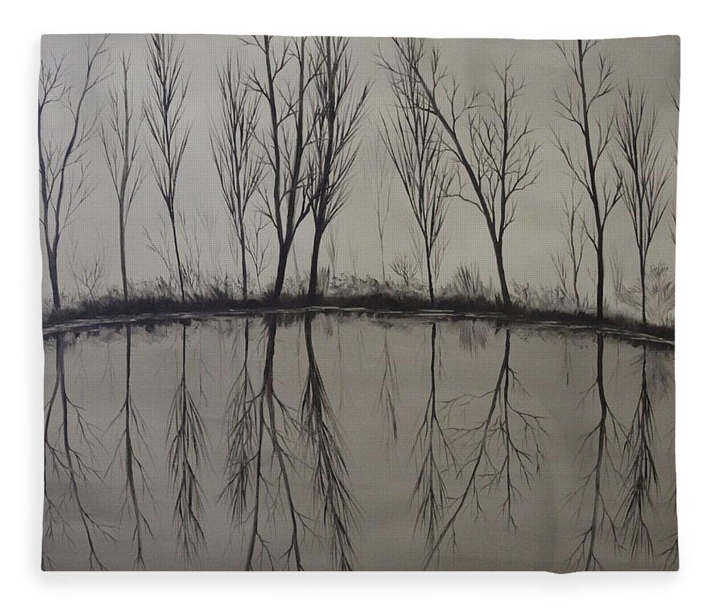 Black And White Fleece Blanket featuring the painting Vintage Waters by Berlynn