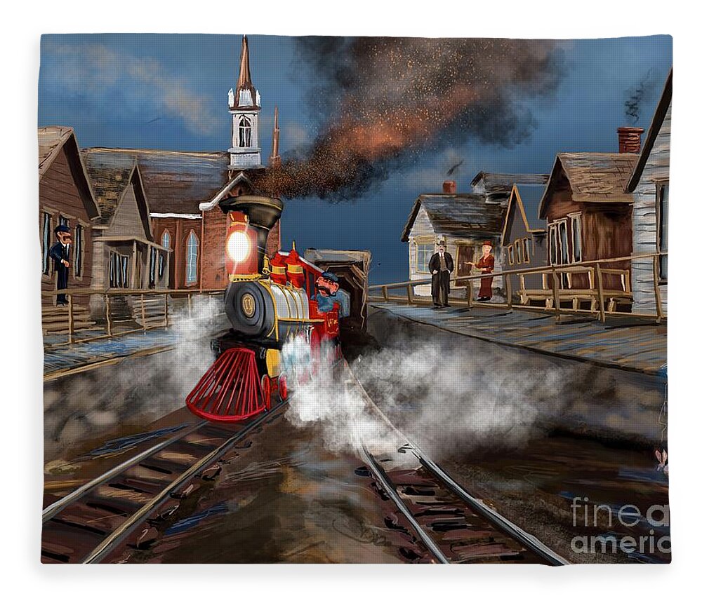 Train Fleece Blanket featuring the digital art Virginia and Truckee Approaches the Freight Depot II by Doug Gist