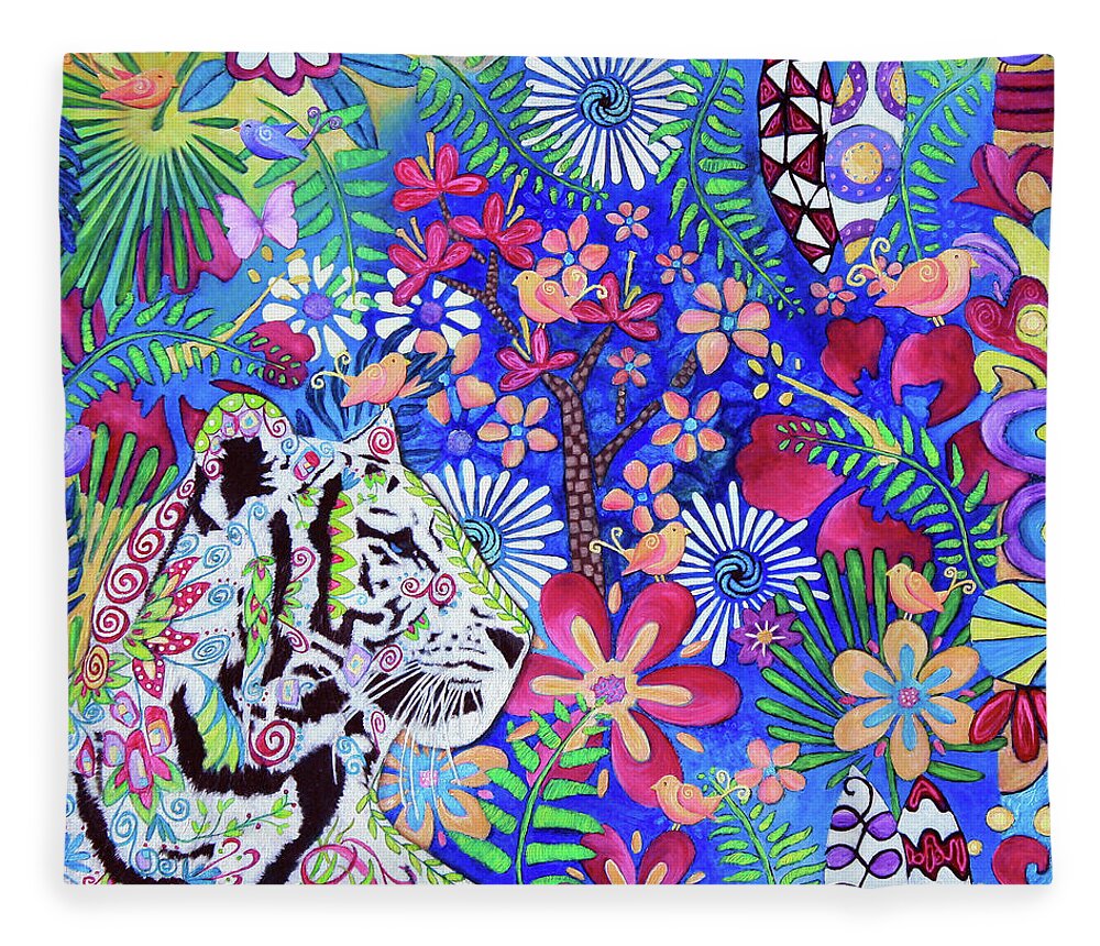 Tiger Fleece Blanket featuring the painting Vividry by Winona's Sunshyne