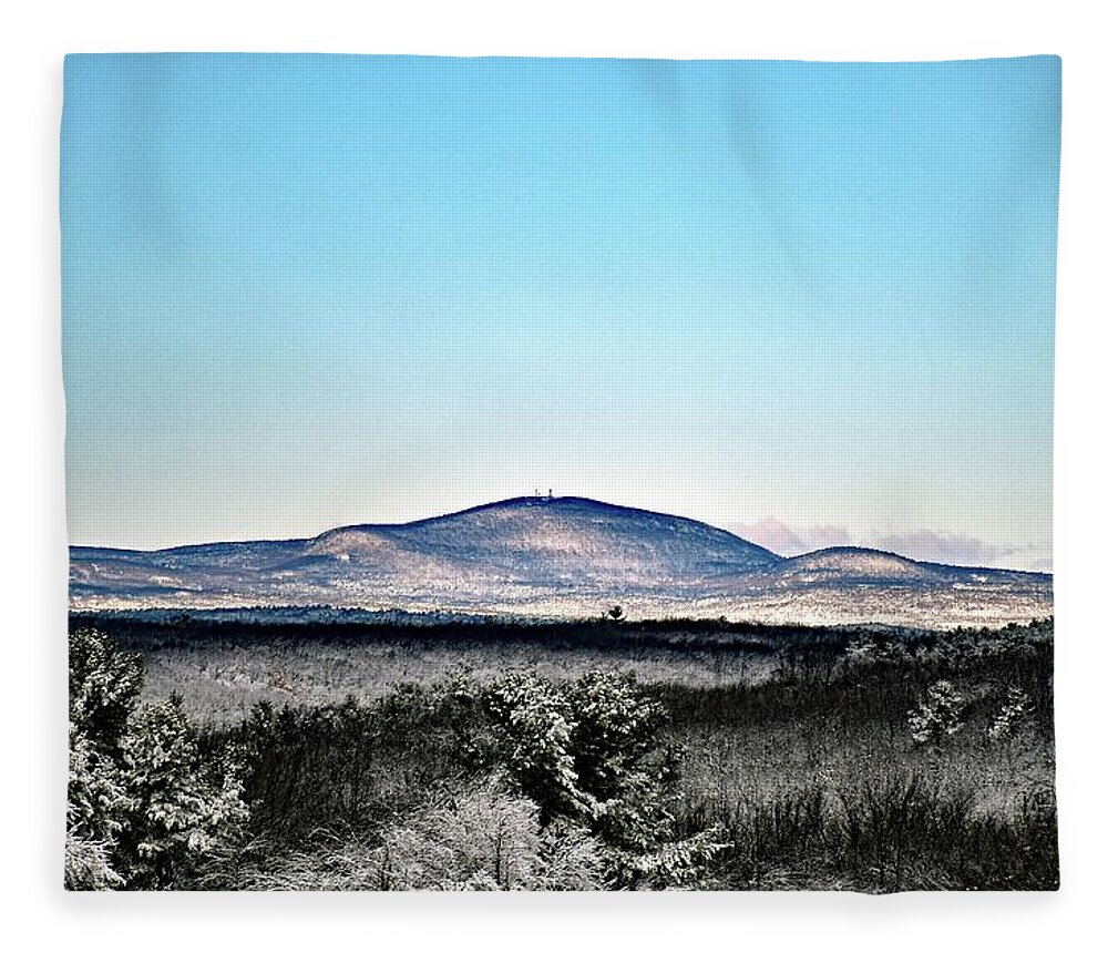 Wachusett Fleece Blanket featuring the photograph Wachusett Mountain in the snow by Monika Salvan