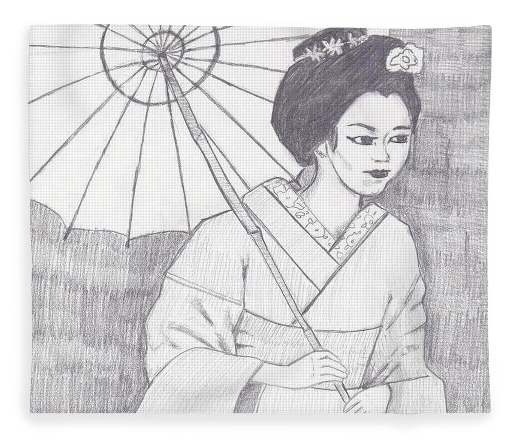  Fleece Blanket featuring the drawing Wagasa by Jam Art