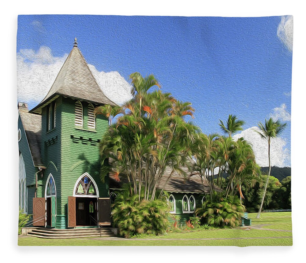 Hawaii Fleece Blanket featuring the photograph Waioli Hula Church Painting by Robert Carter