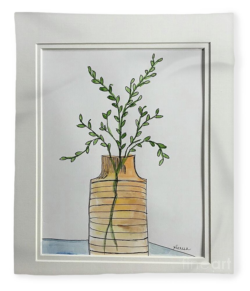 Watercolor And Ink Fleece Blanket featuring the painting Waiting to Bloom by Theresa Honeycheck