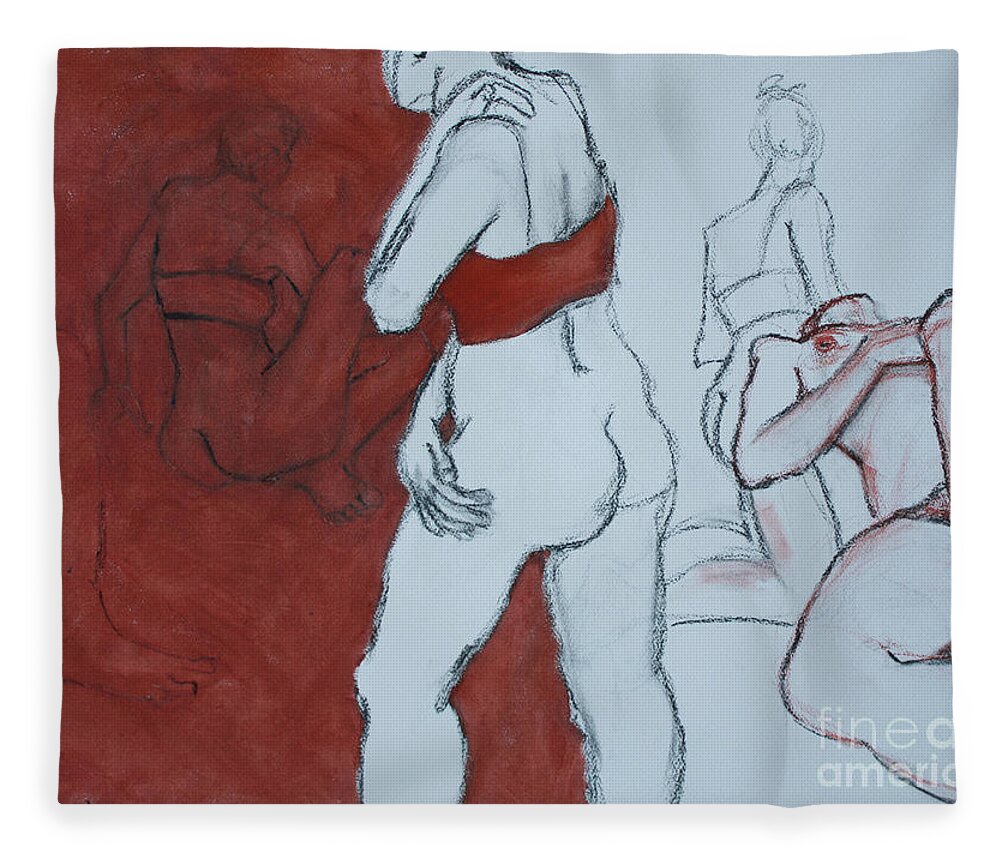 Figure Painting Fleece Blanket featuring the mixed media Walking Away by PJ Kirk