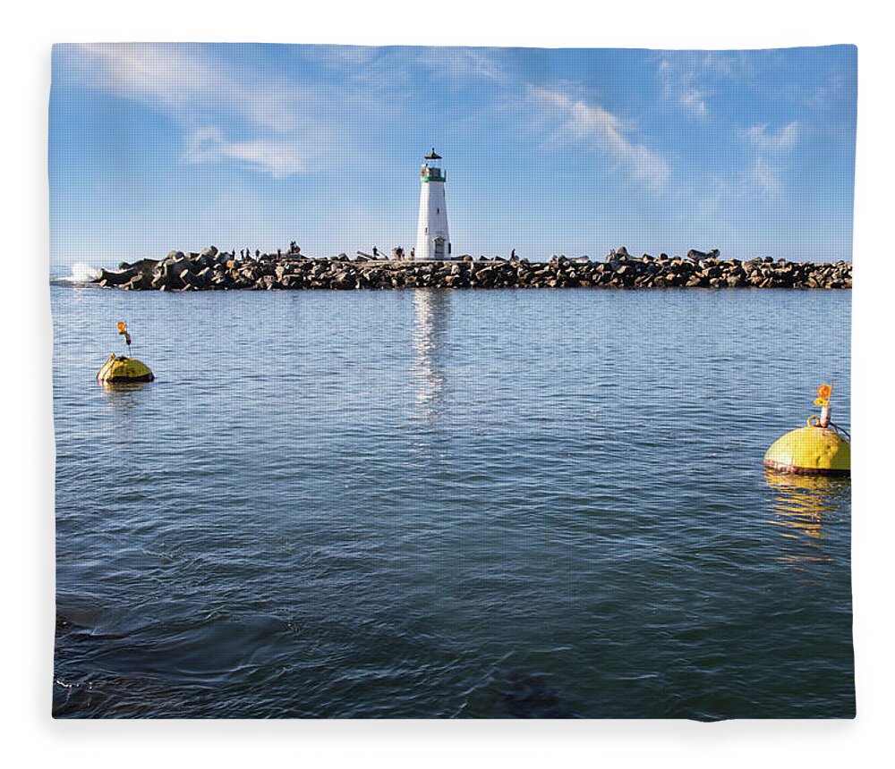 Santa Cruz Fleece Blanket featuring the photograph Walton Lighthouse Reflection by Gary Geddes