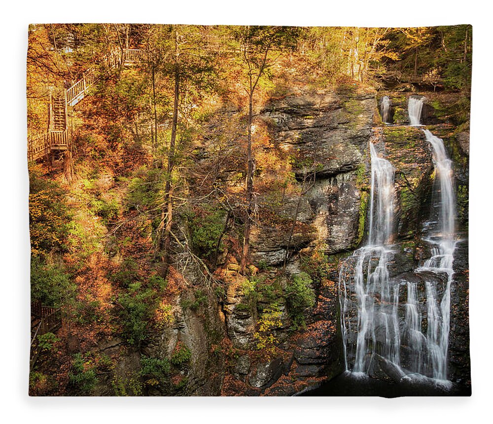 Bushkill Fleece Blanket featuring the photograph Warm Fall Day At Bushkill Falls by Kristia Adams