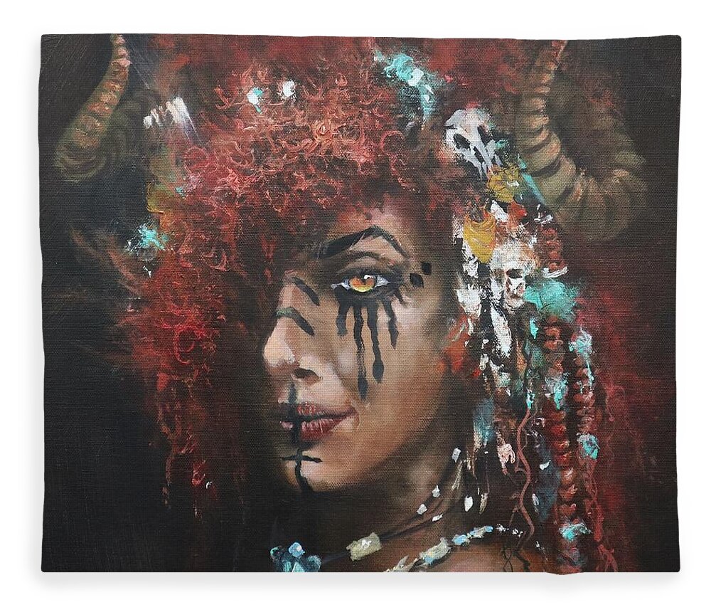  Warrior Fleece Blanket featuring the painting Warrior Queen by Tom Shropshire