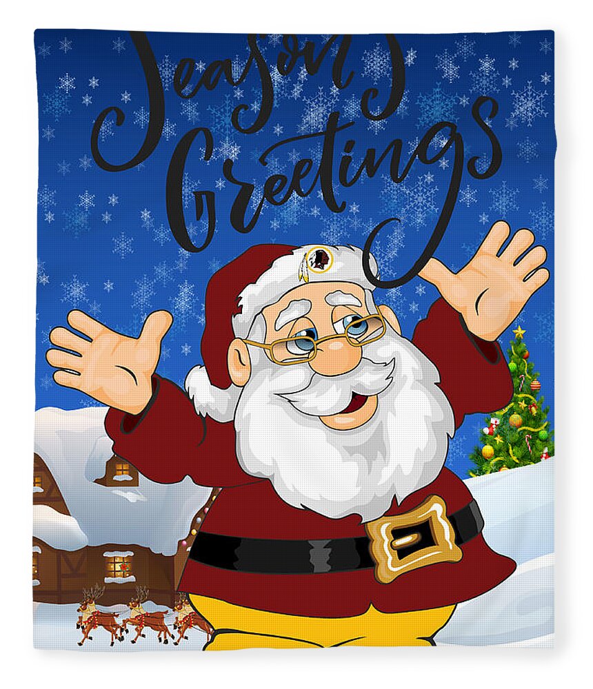 Washington Redskins Touchdown Santa Claus Christmas Cards 1 Fleece Blanket  by Joe Hamilton - Pixels
