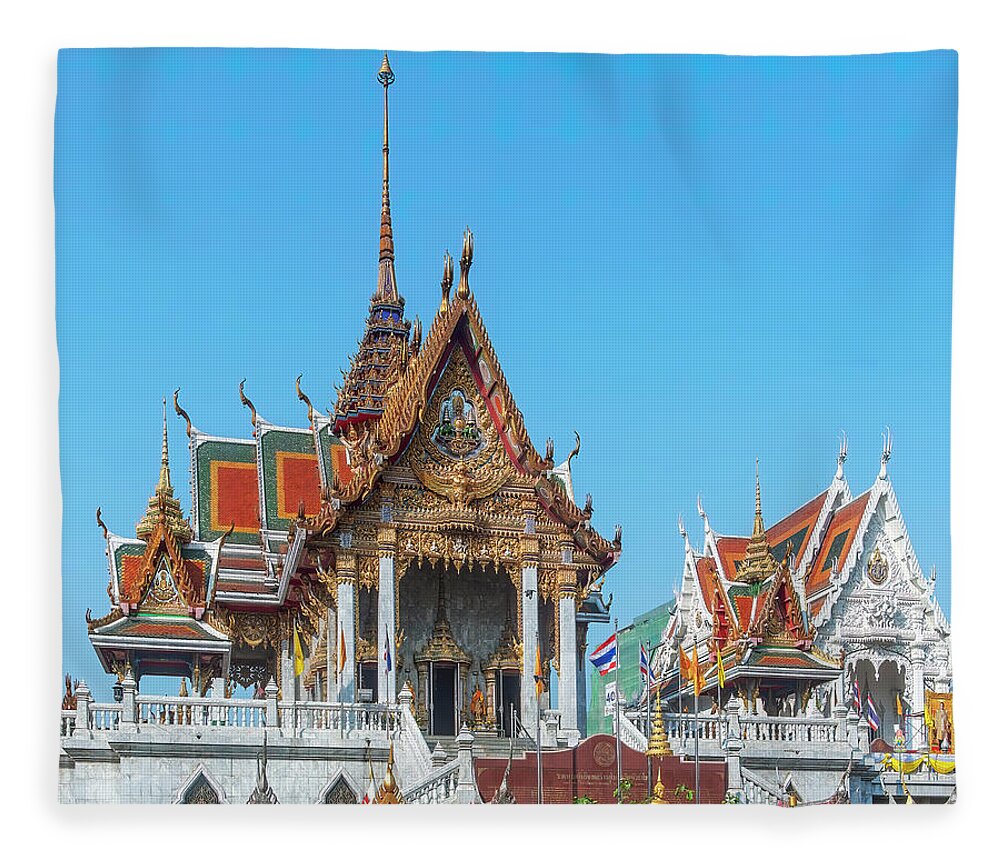 Scenic Fleece Blanket featuring the photograph Wat Hua Lamphong Phra Ubosot and Phra Wihan DTHB0047 by Gerry Gantt