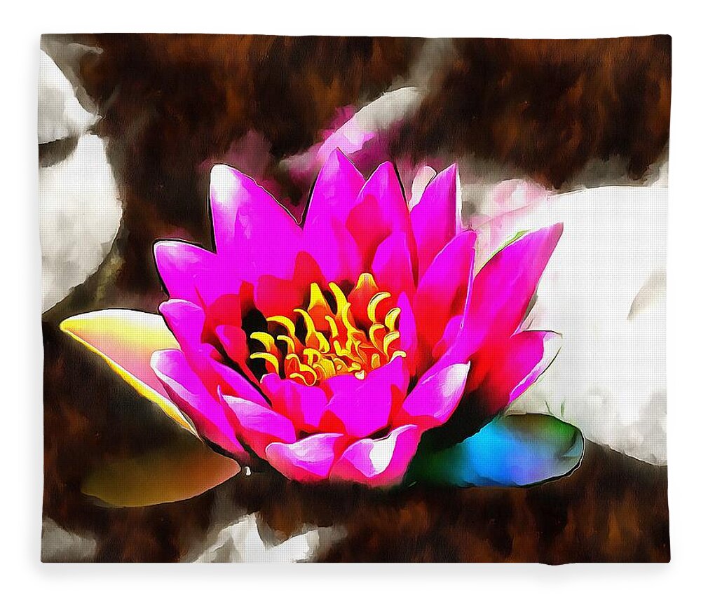 Water Lily Fleece Blanket featuring the mixed media Water Lily by Christopher Reed