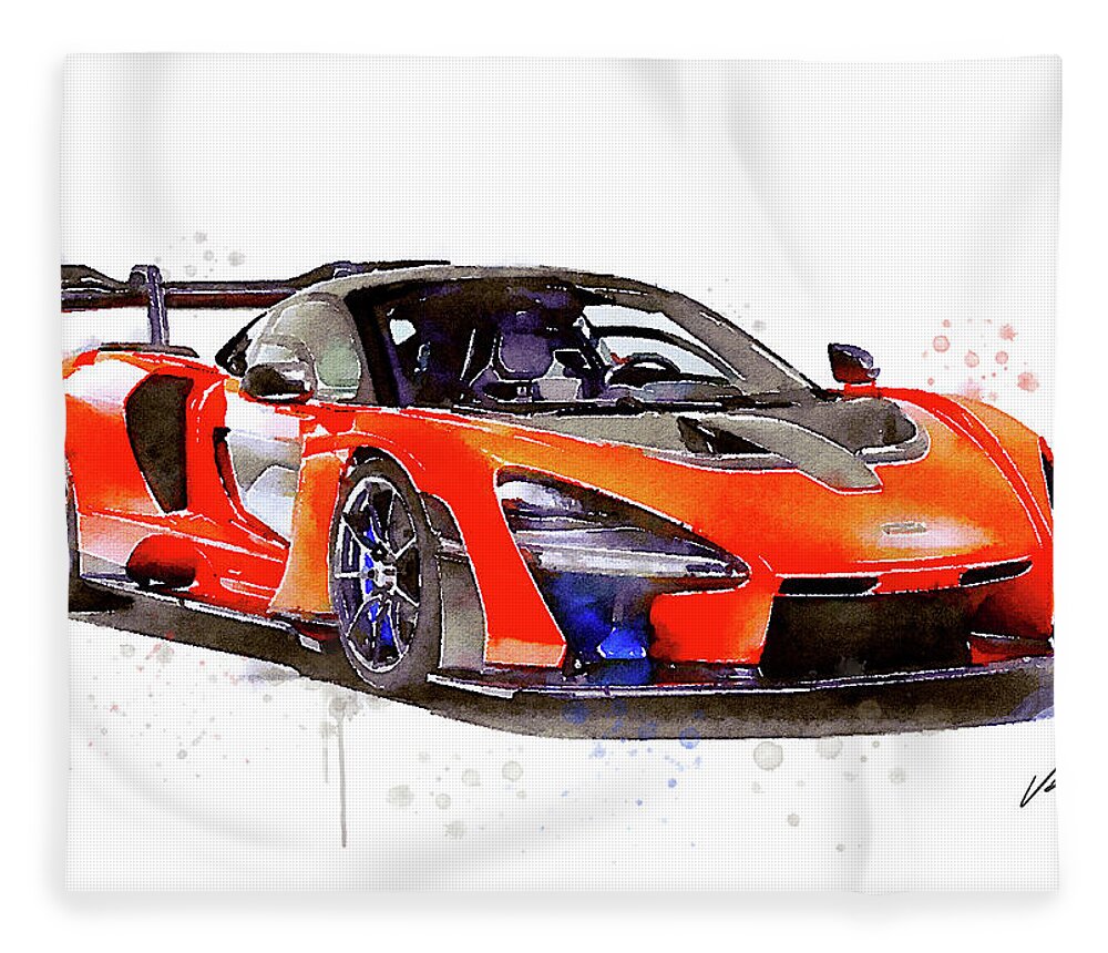 Car Art Fleece Blanket featuring the painting Watercolor McLaren Senna - oryginal artwork by Vart by Vart