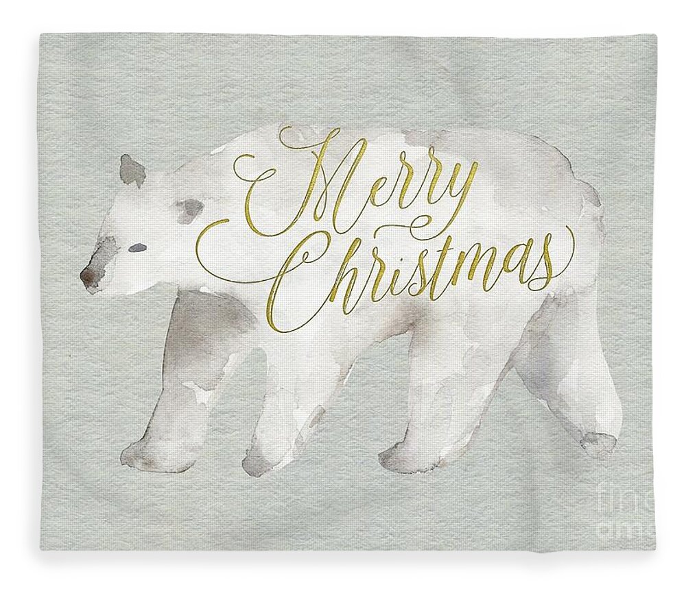 Merry Christmas Fleece Blanket featuring the painting Watercolor Polar Bear by Modern Art