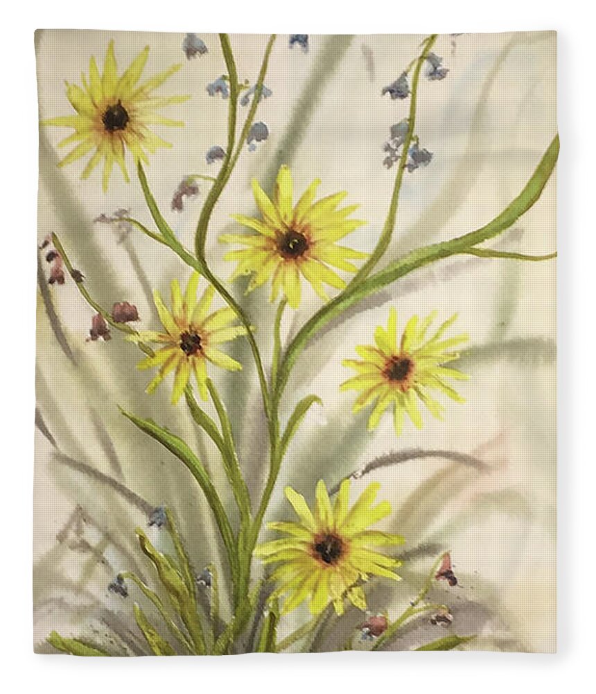 Flower Fleece Blanket featuring the painting Wild Daisies and Blue Bells by Catherine Ludwig Donleycott