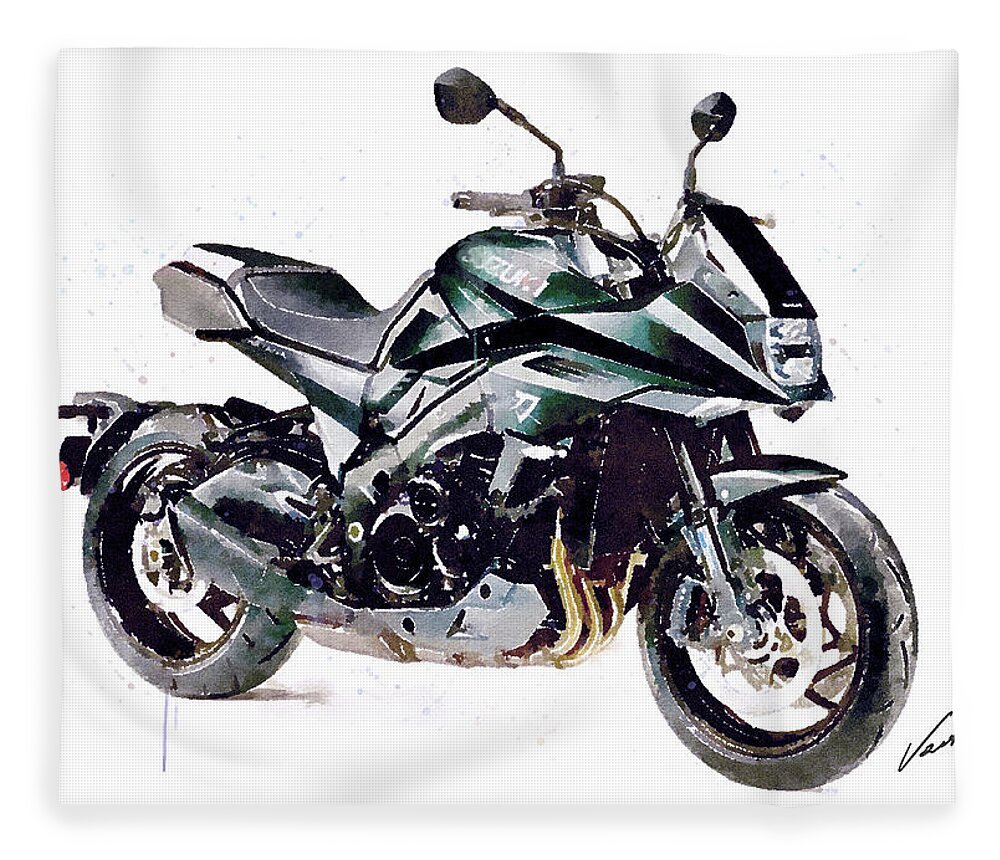 Motorcycle Fleece Blanket featuring the painting Watercolor SUZUKI KATANA motorcycle - oryginal artwork by Vart. by Vart