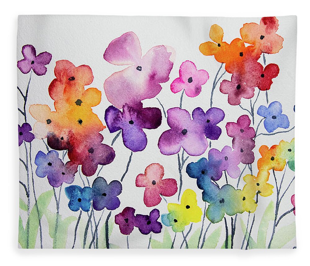 Whimsical Fleece Blanket featuring the painting Watercolor - Whimsical Flower Design by Cascade Colors