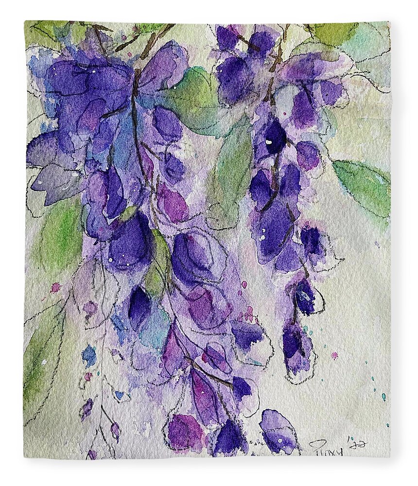 Original Fleece Blanket featuring the painting Watercolor Wisteria by Roxy Rich