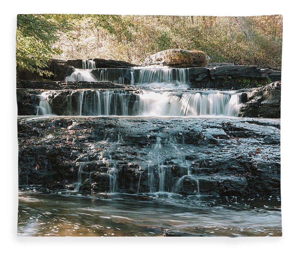 Waterfall Fleece Blanket featuring the photograph Waterfall in the Forest Shohola PA by Amelia Pearn