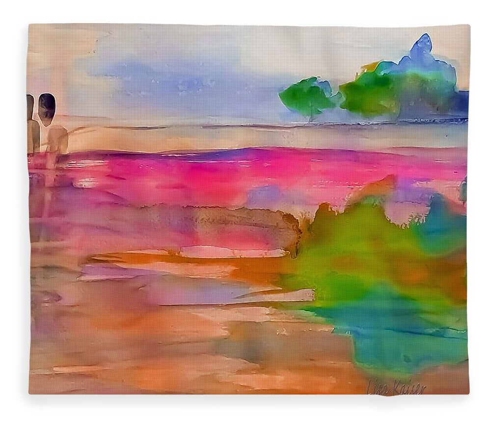 Trees Fleece Blanket featuring the painting Waters Edge Watercolor by Lisa Kaiser