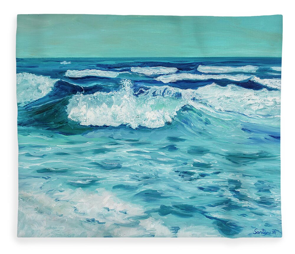Ocean Fleece Blanket featuring the painting Waves by Santana Star