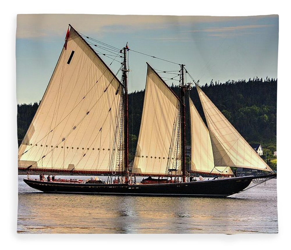 The Bluenose Ll Out Of Lunenberg Nova Scotia En Route To Digby Nova Scotia Via Petit Passage Bay Of Fundy Sea Oceans Ships Sail Land Water Clipper Fleece Blanket featuring the photograph We are sailing by David Matthews