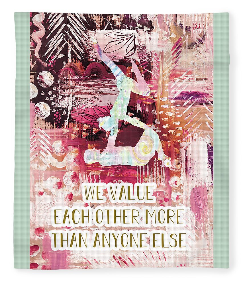 We Value Each Other Fleece Blanket featuring the drawing We value each other by Claudia Schoen