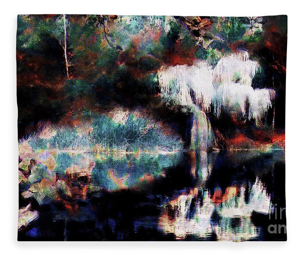 Willow Fleece Blanket featuring the digital art Weeping willow over the lake - painting by Chris Bee