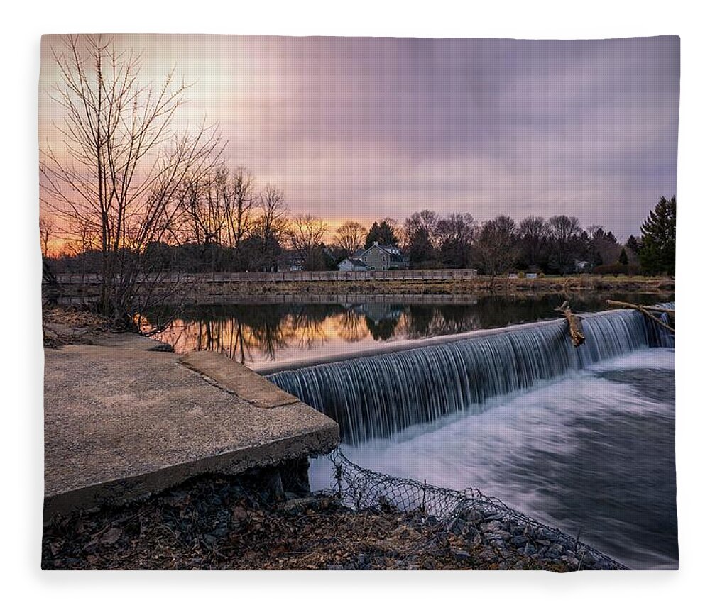 Sunset Fleece Blanket featuring the photograph Wehrs Dam March Sunset Clean by Jason Fink