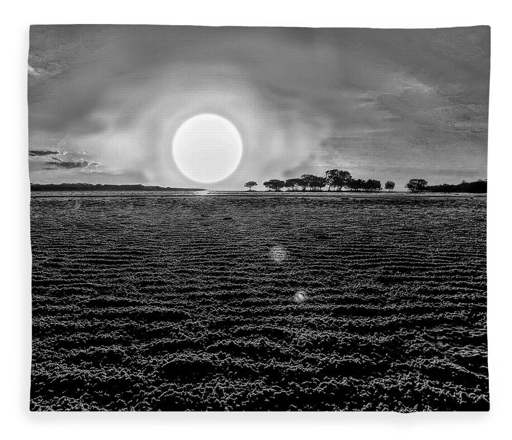 Weipa Fleece Blanket featuring the photograph Weipa Large Sun Sets Black And White by Joan Stratton