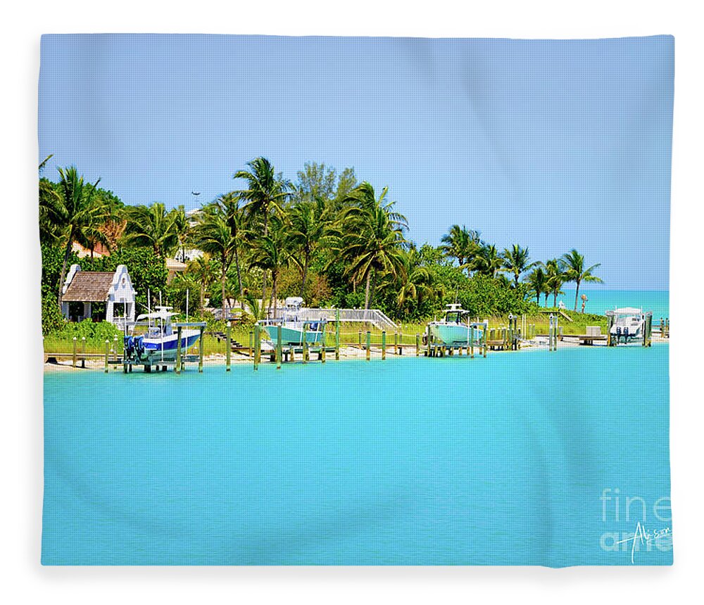 Boca Grande Fleece Blanket featuring the digital art Welcome to Boca by Alison Belsan Horton