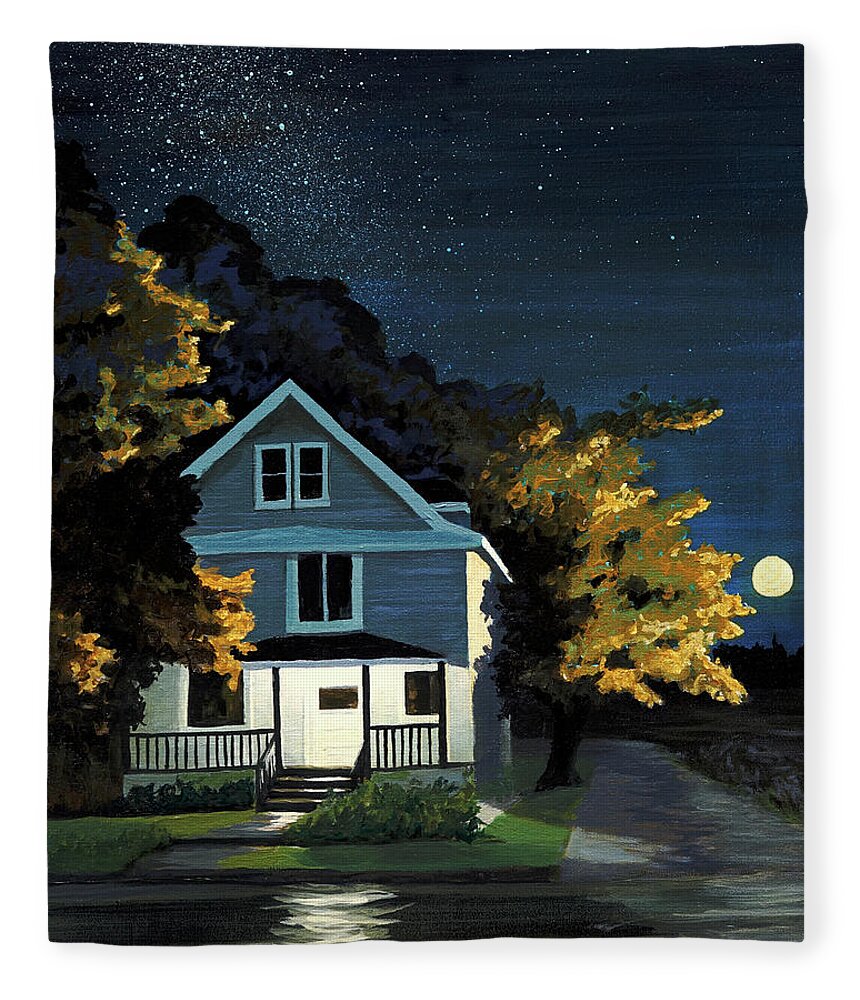Night Fleece Blanket featuring the painting We'll Keep the Light on For You by Lynn Hansen