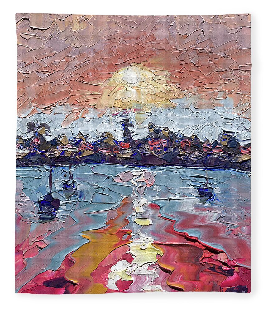 Impressionist Fleece Blanket featuring the painting West Cliff Sunset, 2020 by PJ Kirk
