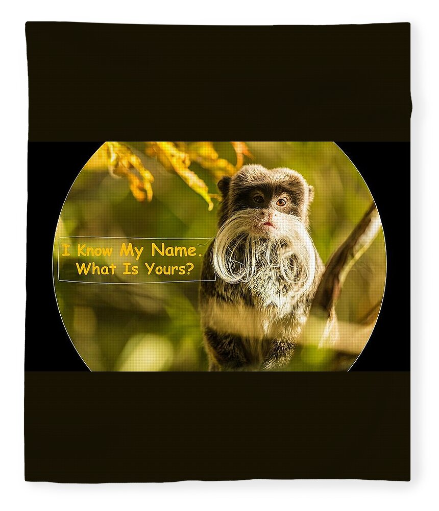 Monkey Fleece Blanket featuring the mixed media What Is Your Name by Nancy Ayanna Wyatt