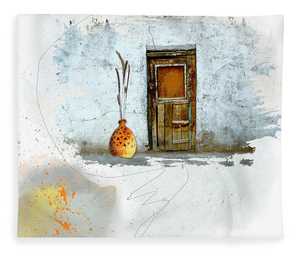 Old Fleece Blanket featuring the mixed media What Lies Behind this Locked Door? by Moira Law