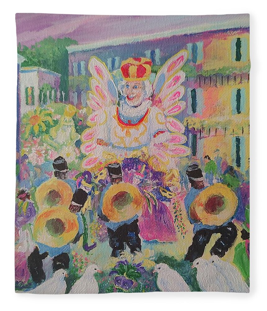 Mardi Gras Fleece Blanket featuring the painting When the Saints Go Marching In---Mardi Gras King Rex by ML McCormick