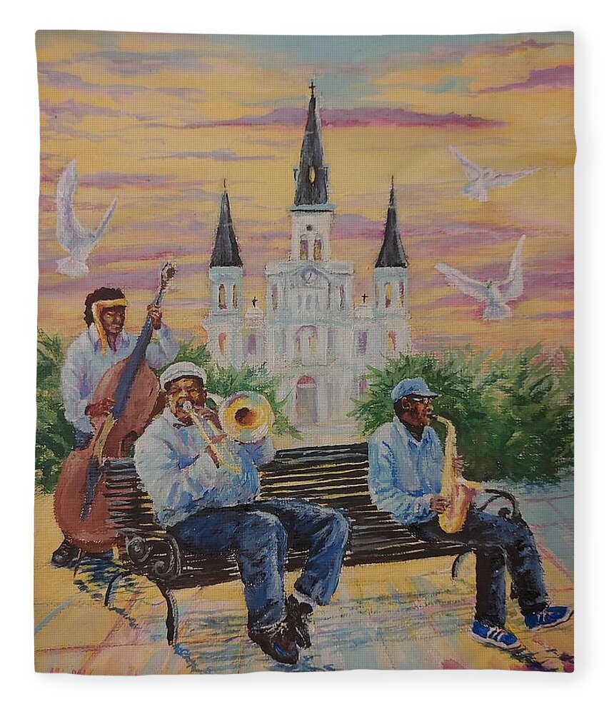 New Orleans Fleece Blanket featuring the painting When the Saints Go Marching In--St Lewis Cathedral by ML McCormick