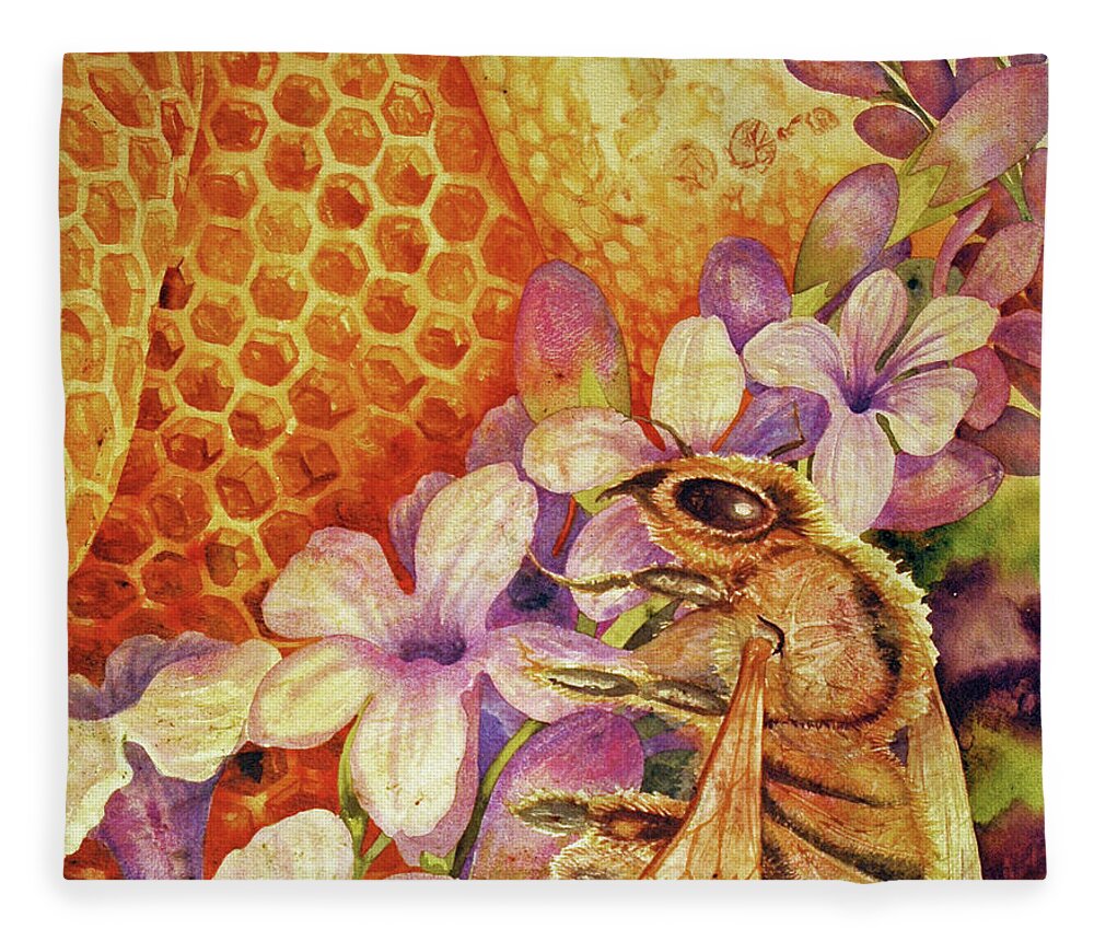  Fleece Blanket featuring the painting Where Are The Bees? V by Helen Klebesadel