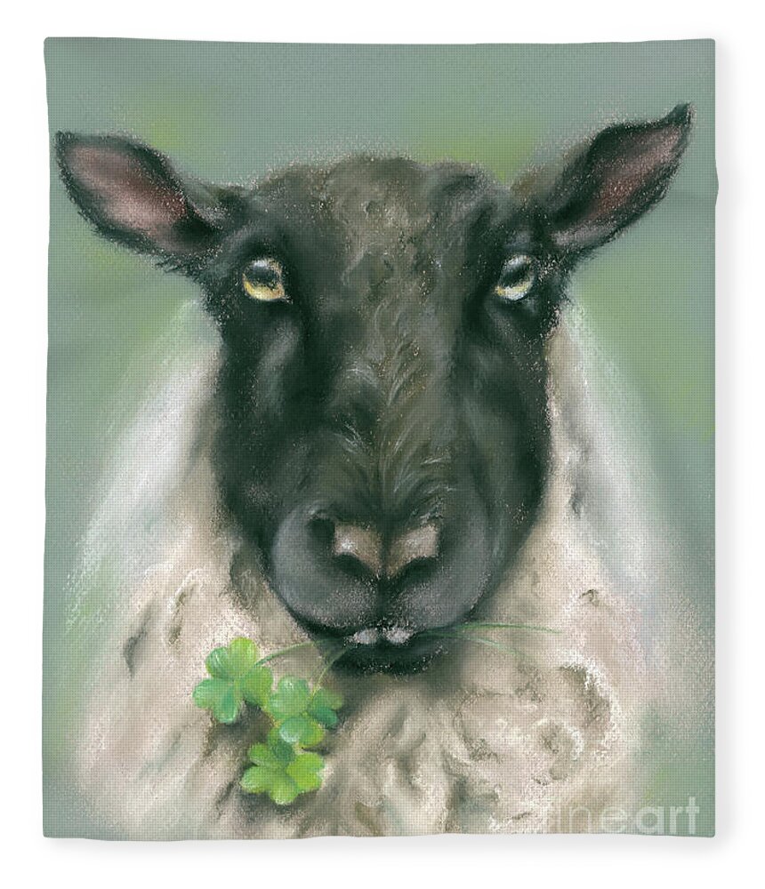Animal Fleece Blanket featuring the painting Whimsical Sheep with Shamrocks by MM Anderson