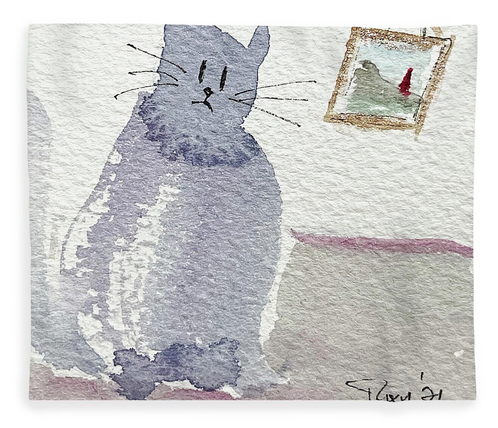 Watercolor Cat Painting Fleece Blanket featuring the painting Whimsy Kitty 16 by Roxy Rich