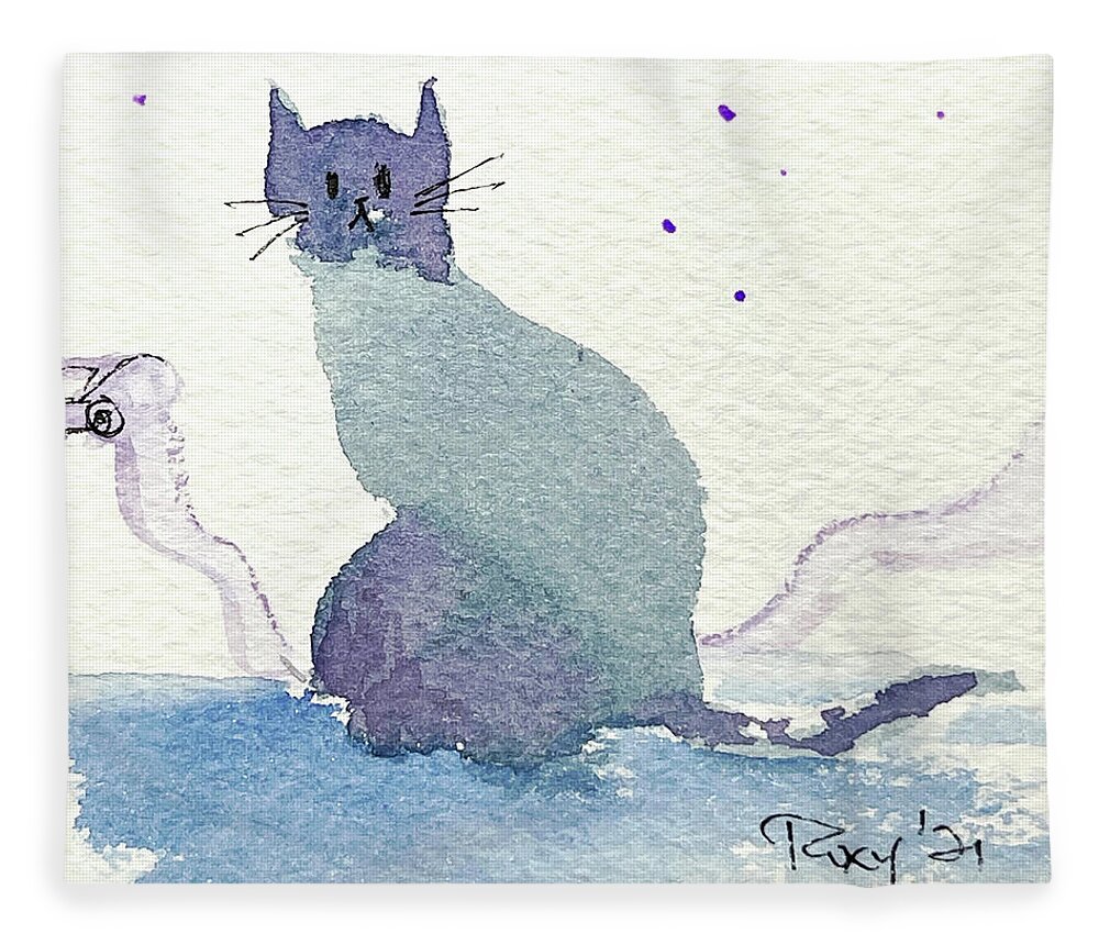 Whimsical Cat Fleece Blanket featuring the painting Whimsy Kitty 20 by Roxy Rich