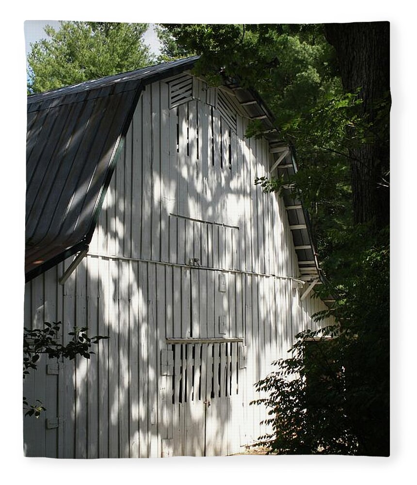 White Fleece Blanket featuring the photograph White Barn by Flavia Westerwelle