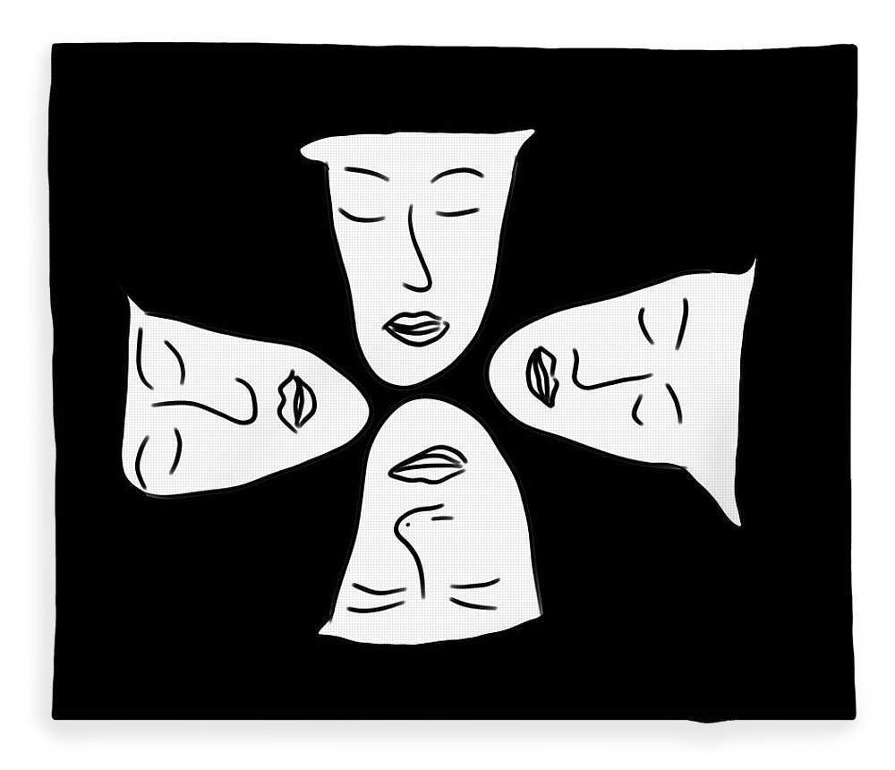 Faces Fleece Blanket featuring the digital art White Faces by Faa shie