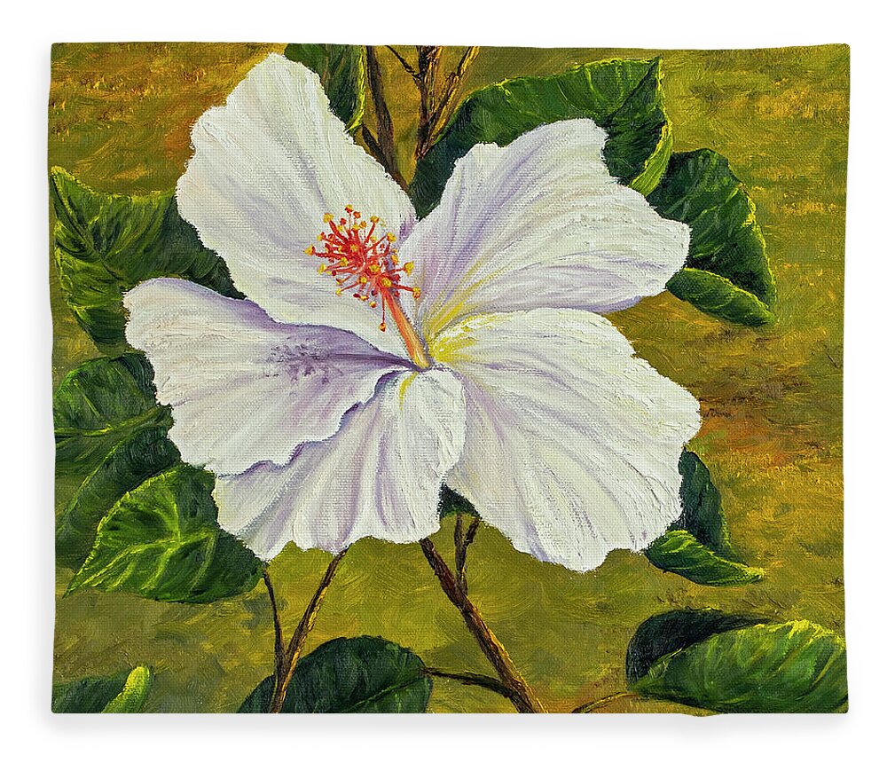 Flower Fleece Blanket featuring the painting White Hibiscus by Darice Machel McGuire