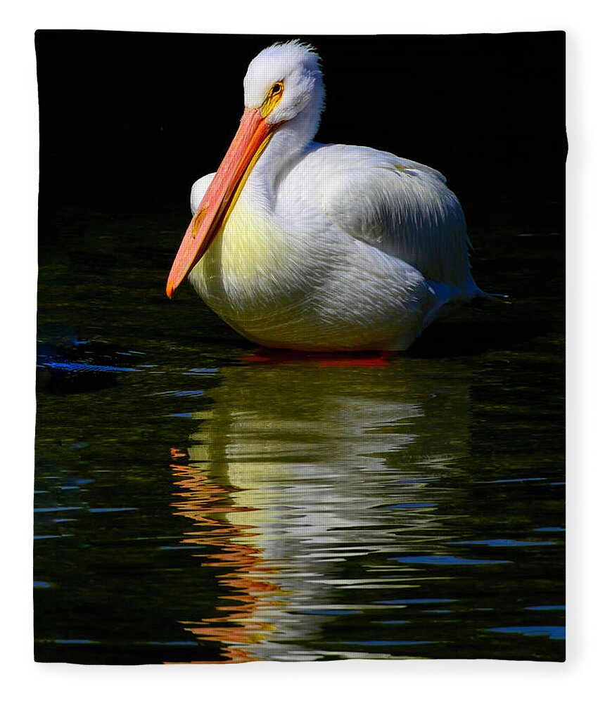 Pelican Fleece Blanket featuring the photograph White Pelican of the Night by Alison Belsan Horton