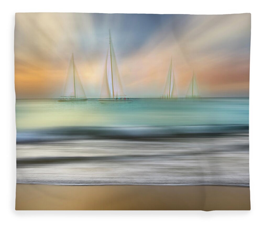 Boats Fleece Blanket featuring the photograph White Sails Dreamscape by Debra and Dave Vanderlaan