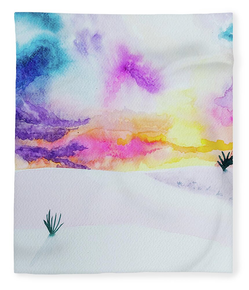 White Sands Fleece Blanket featuring the painting White Sands at Sunset by Bonny Puckett